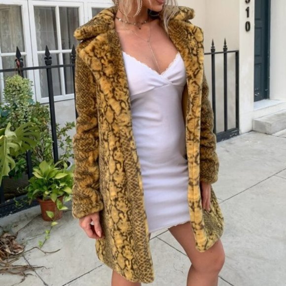 WILDSIDE Snake Print Faux Fur Teddy Coat Jacket Ye - Picture 1 of 8